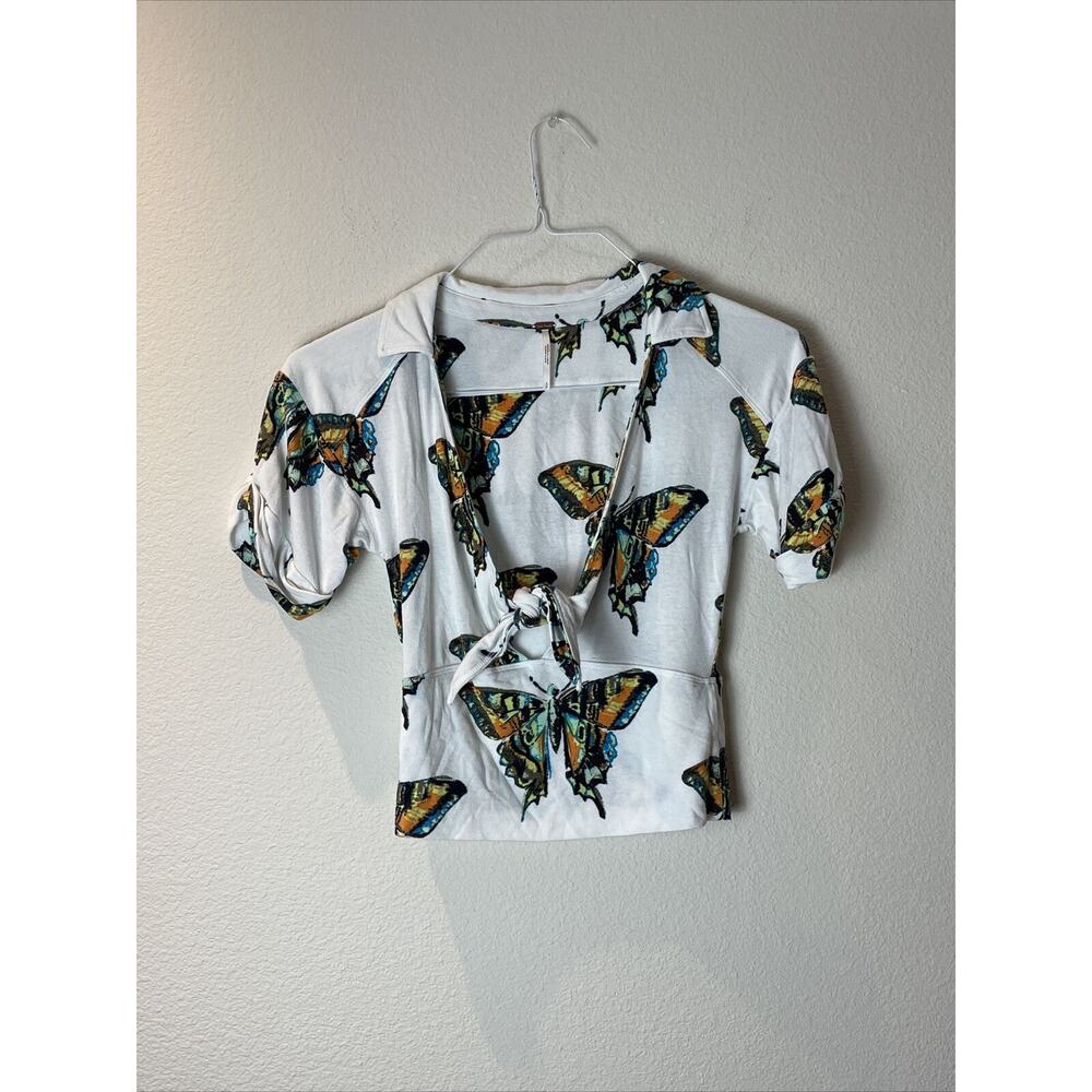Free People Ready Set Sail Cropped Twist Front Butterfly Tee Shirt Top Women's S - Picture 1 of 3